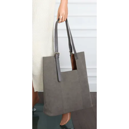 Torebka Damska Shopper duża HERISSON Torba na Ramię eko zamsz 60650 Szara