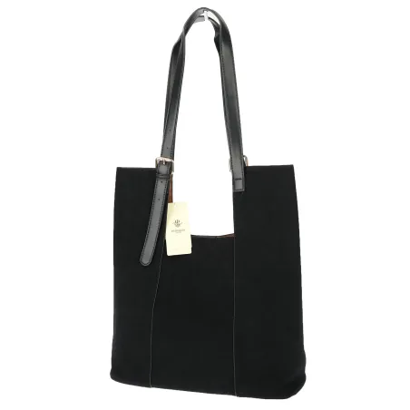 Torebka Damska Shopper duża HERISSON Torba na Ramię eko zamsz 60650 Czarna