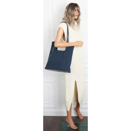 Torebka Damska Shopper duża HERISSON na Ramię eko zamsz 60650 Granatowa