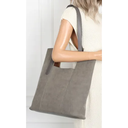 Torebka Damska Shopper duża HERISSON Torba na Ramię eko zamsz 60650 Szara