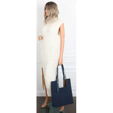 Torebka Damska Shopper duża HERISSON na Ramię eko zamsz 60650 Granatowa