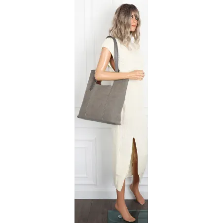 Torebka Damska Shopper duża HERISSON Torba na Ramię eko zamsz 60650 Szara