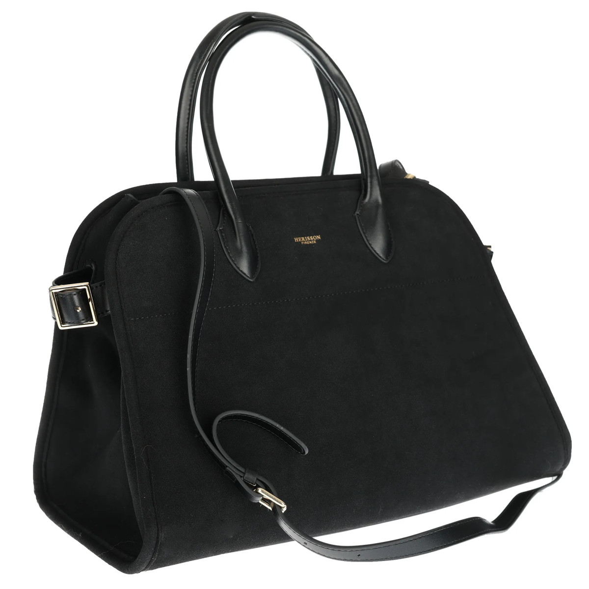 Torebka damska duża pojemna modna torba kuferek HERISSON zamsz 6053 Czarna