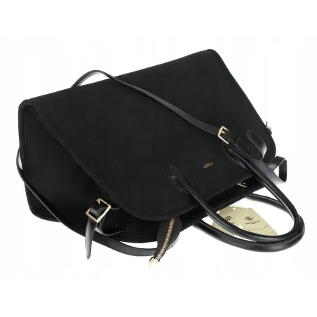 Torebka damska duża pojemna modna torba kuferek HERISSON zamsz 6053 Czarna