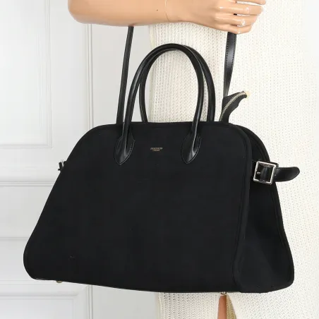 Torebka damska duża pojemna modna torba kuferek HERISSON zamsz 6053 Czarna