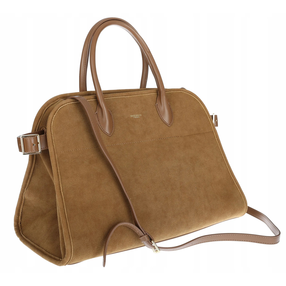 Torebka damska duża pojemna modna torba kuferek HERISSON zamsz 6053 Brązowa