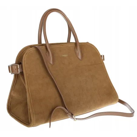 Torebka damska duża pojemna modna torba kuferek HERISSON zamsz 6053 Brązowa