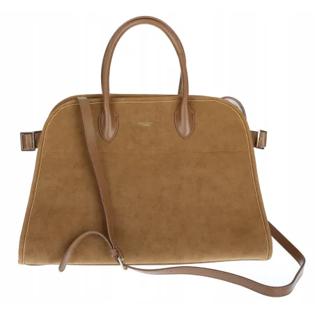 Torebka damska duża pojemna modna torba kuferek HERISSON zamsz 6053 Brązowa