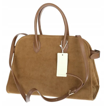 Torebka damska duża pojemna modna torba kuferek HERISSON zamsz 6053 Brązowa