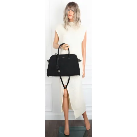 Torebka damska duża pojemna modna torba kuferek HERISSON zamsz 6053 Czarna