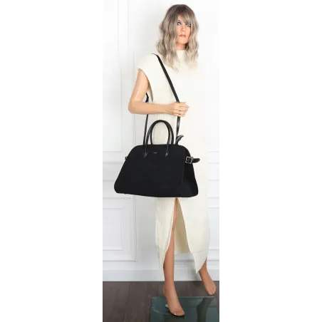 Torebka damska duża pojemna modna torba kuferek HERISSON zamsz 6053 Czarna