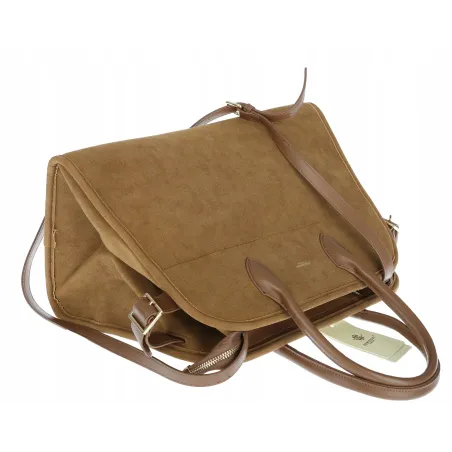 Torebka damska duża pojemna modna torba kuferek HERISSON zamsz 6053 Brązowa