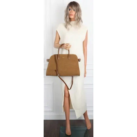 Torebka damska duża pojemna modna torba kuferek HERISSON zamsz 6053 Brązowa