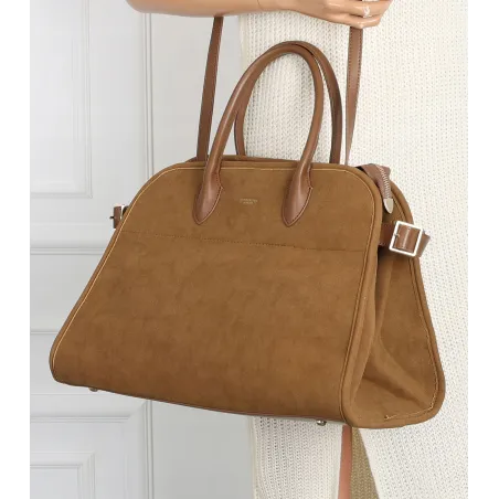 Torebka damska duża pojemna modna torba kuferek HERISSON zamsz 6053 Brązowa