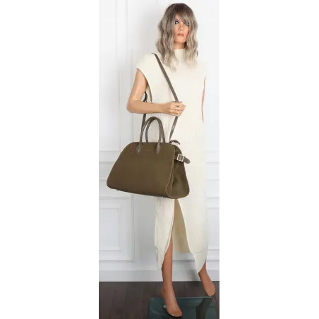 Torebka damska duża pojemna modna torba kuferek HERISSON zamsz 6053 Zielona