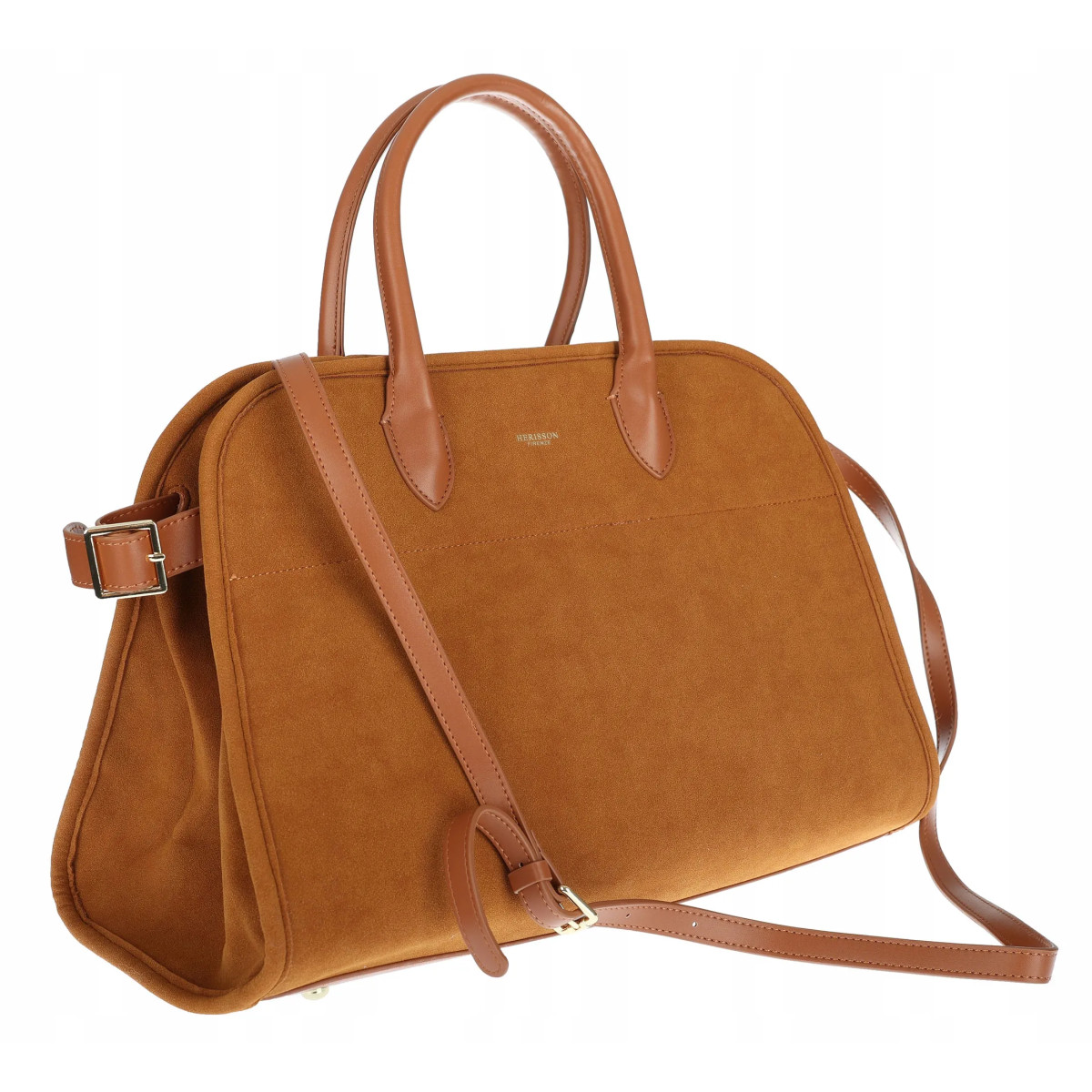 Torebka damska duża pojemna modna torba kuferek HERISSON zamsz 6053 Brązowa