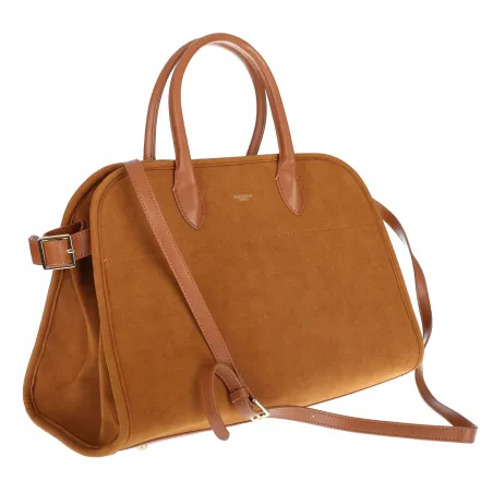 Torebka damska duża pojemna modna torba kuferek HERISSON zamsz 6053 Brązowa