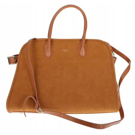 Torebka damska duża pojemna modna torba kuferek HERISSON zamsz 6053 Brązowa