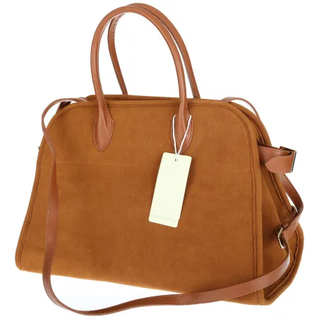 Torebka damska duża pojemna modna torba kuferek HERISSON zamsz 6053 Brązowa