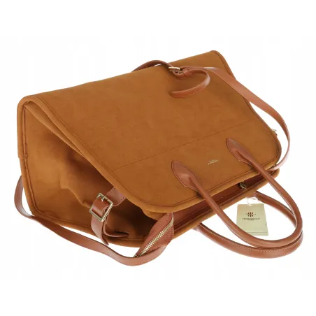 Torebka damska duża pojemna modna torba kuferek HERISSON zamsz 6053 Brązowa