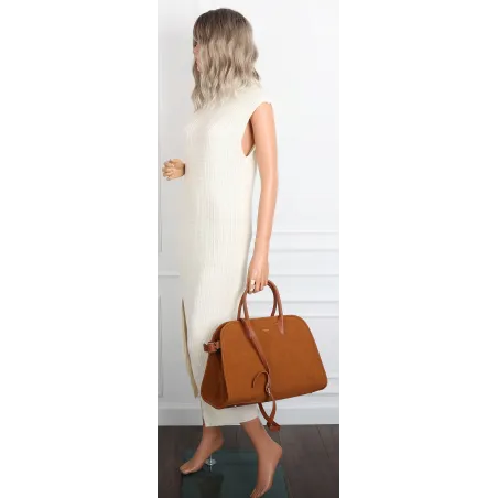 Torebka damska duża pojemna modna torba kuferek HERISSON zamsz 6053 Brązowa