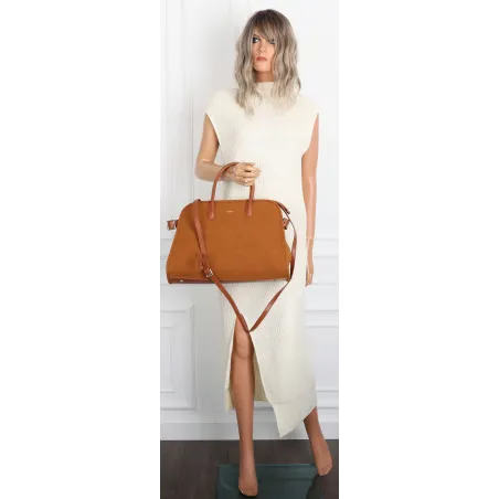 Torebka damska duża pojemna modna torba kuferek HERISSON zamsz 6053 Brązowa