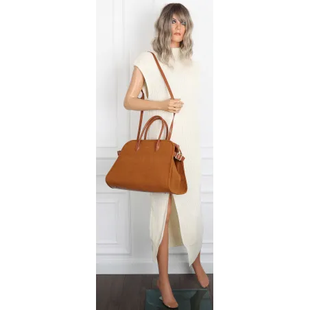 Torebka damska duża pojemna modna torba kuferek HERISSON zamsz 6053 Brązowa