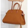Torebka damska duża pojemna modna torba kuferek HERISSON zamsz 6053 Brązowa