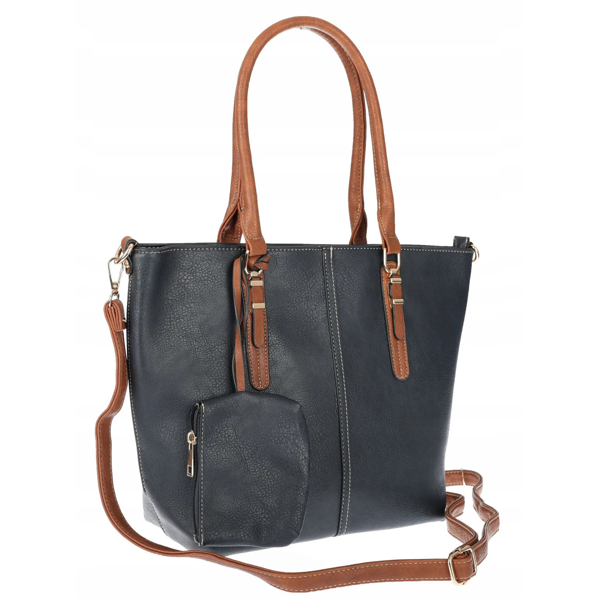 Torebka Damska Shopper Pojemna A4 modna duża torba teczka 0702 Granatowa