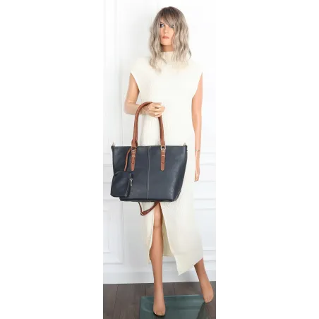 Torebka Damska Shopper Pojemna A4 modna duża torba teczka 0702 Granatowa