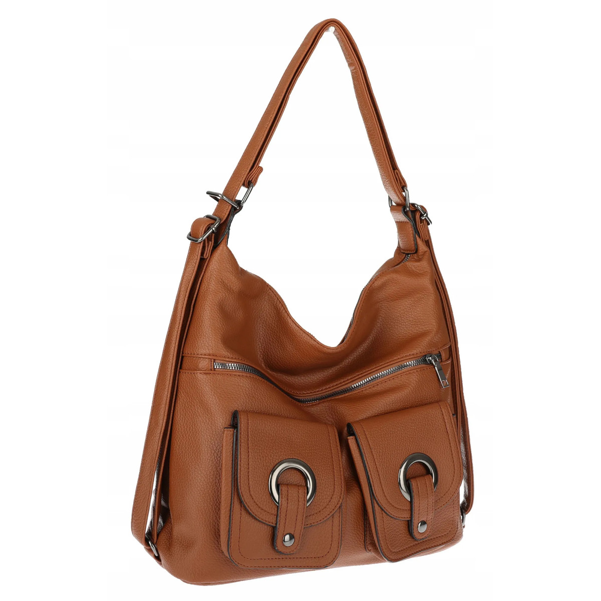 Torebka Damska Shopper Listonoszka Plecak 2w1 Worek na Ramię 88020 Brązowa