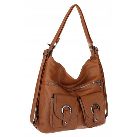 Torebka Damska Shopper Listonoszka Plecak 2w1 Worek na Ramię 88020 Brązowa