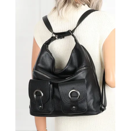 Torebka Damska Shopper Plecak Miejska 2w1 Worek Torba na Ramię 88020 Czarna