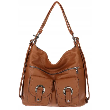 Torebka Damska Shopper Listonoszka Plecak 2w1 Worek na Ramię 88020 Brązowa