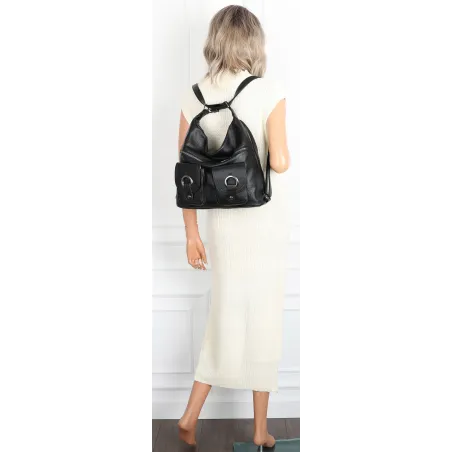 Torebka Damska Shopper Plecak Miejska 2w1 Worek Torba na Ramię 88020 Czarna