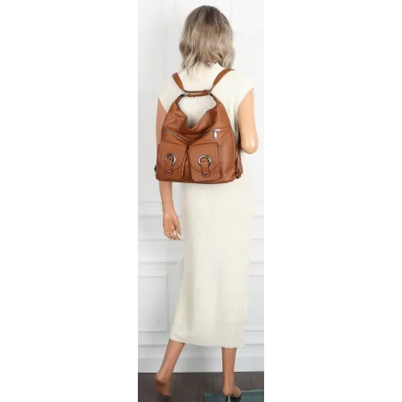 Torebka Damska Shopper Listonoszka Plecak 2w1 Worek na Ramię 88020 Brązowa