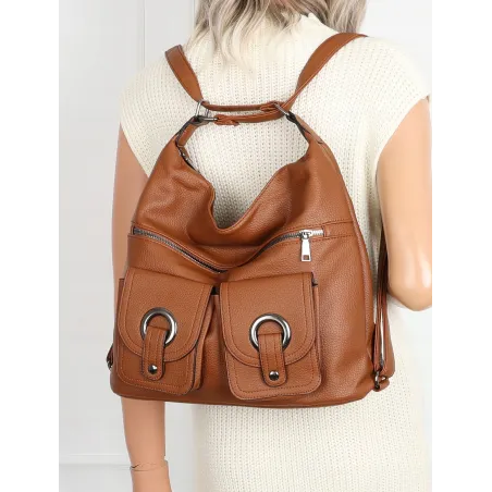 Torebka Damska Shopper Listonoszka Plecak 2w1 Worek na Ramię 88020 Brązowa