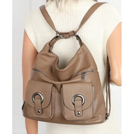 Torebka Damska Shopper Listonoszka Plecak 2w1 Worek na Ramię 88020 Beżowa