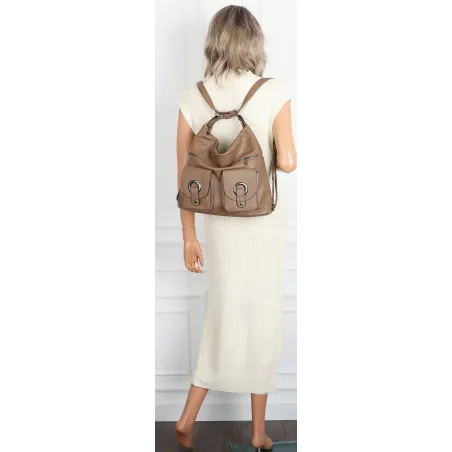 Torebka Damska Shopper Listonoszka Plecak 2w1 Worek na Ramię 88020 Beżowa