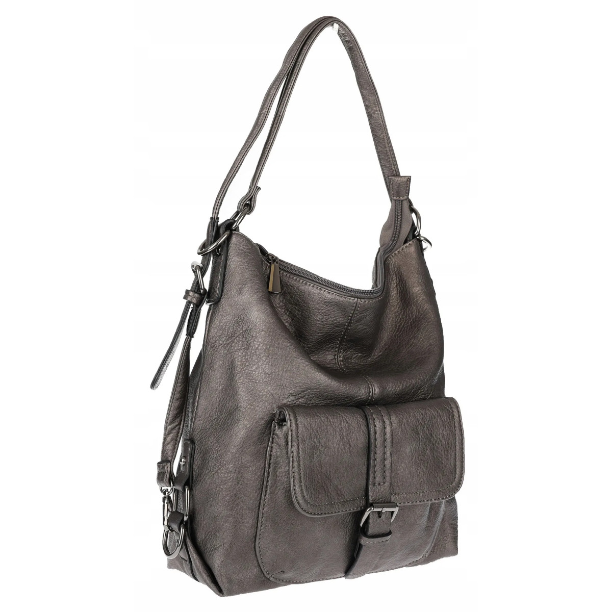 Torebka Damska Shopper Listonoszka Plecak 2w1 Worek na Ramię 7136 Szara