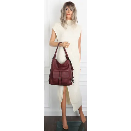 Torebka Damska Shopper Listonoszka Plecak 2w1 Torba na Ramię 7136 Bordowa