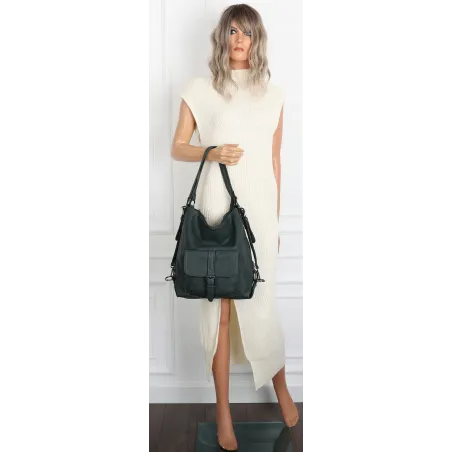 Torebka Damska Shopper Listonoszka Plecak 2w1 Worek na Ramię 7136 Zielona