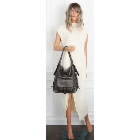 Torebka Damska Shopper Listonoszka Plecak 2w1 Worek na Ramię 7136 Szara