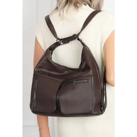 Torebka Damska Shopper Listonoszka Plecak 2w1 na Ramię 88021 Czekoladowa