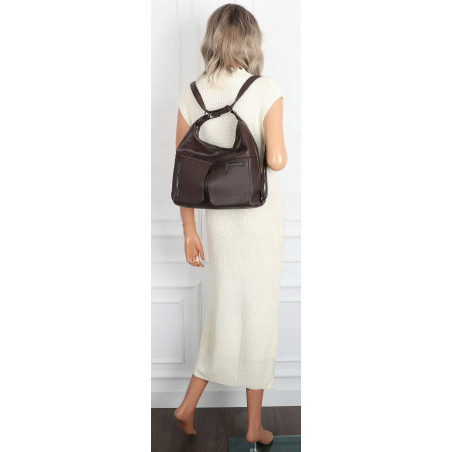 Torebka Damska Shopper Listonoszka Plecak 2w1 na Ramię 88021 Czekoladowa