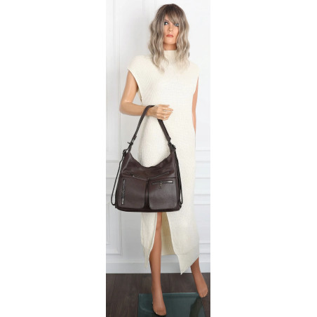Torebka Damska Shopper Listonoszka Plecak 2w1 na Ramię 88021 Czekoladowa