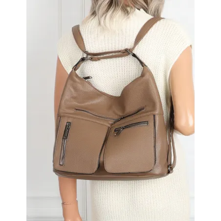 Torebka Damska Shopper Listonoszka Plecak 2w1 worek na Ramię 88021 Beżowa