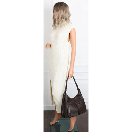 Torebka Damska Shopper Listonoszka Plecak 2w1 na Ramię 88021 Czekoladowa