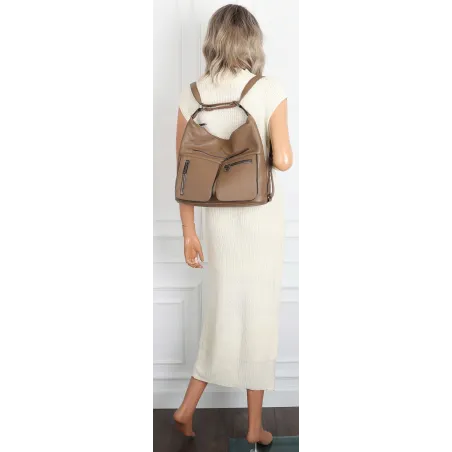 Torebka Damska Shopper Listonoszka Plecak 2w1 worek na Ramię 88021 Beżowa