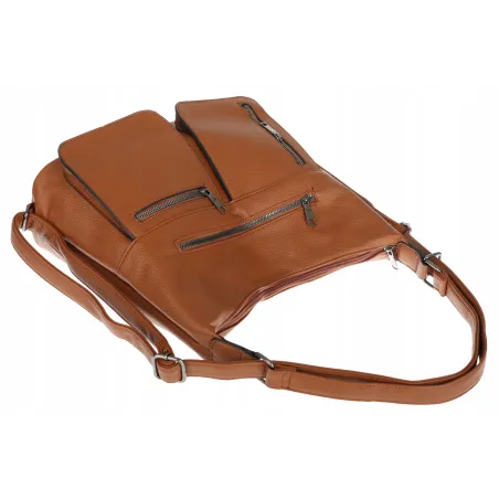 Torebka Damska Shopper Listonoszka Plecak 2w1 worek na Ramię 88021 Brązowa